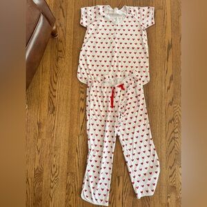 Women’s White Pajama Set with Red Heart Print